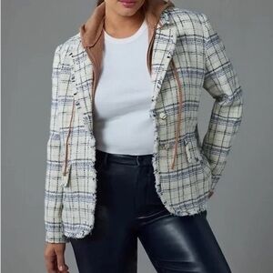 Anthropologie Cream Plaid Blazer with Brown Hoodie
